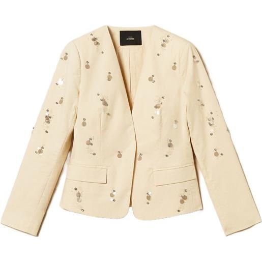 TWINSET blazer con paillettes - toni neutri