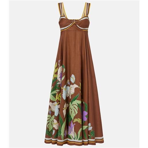 Alemais alã©mais abito midi alfie in lino con stampa floreale