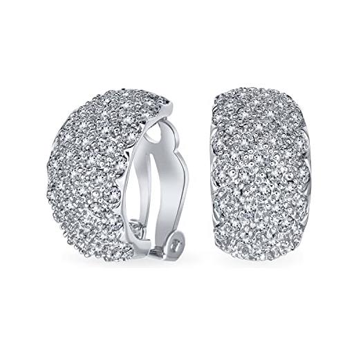 Bling Jewelry moda nuziale pave incrostato cristallo ampia mezza cupola clip su orecchini per le donne festa di nozze non forato orecchie argento placcato