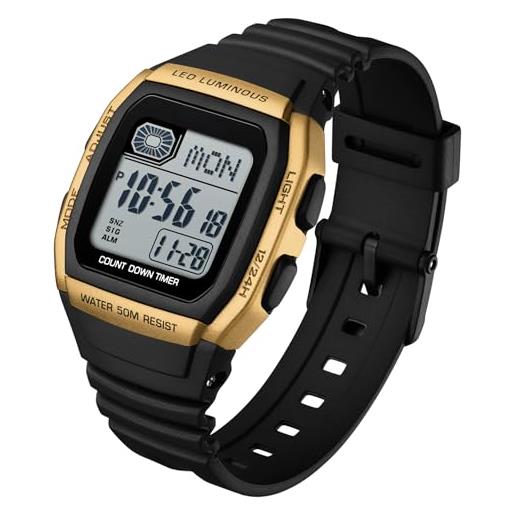 Findtime Orologio Digitale Unisex 5 ATM Impermeabile - Sveglia, Cronometro E Retroilluminazione LED - Design Minimalista Per Uomo, Donna E Ragazzi - Cinturino Morbido