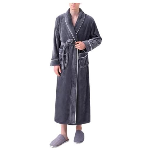 Accappatoio Unisex Leggero In Tessuto Waffle, Con Tasche E Cintura, Per Spa, Hotel E Sauna (Taglia XL, Grigio/Nero)