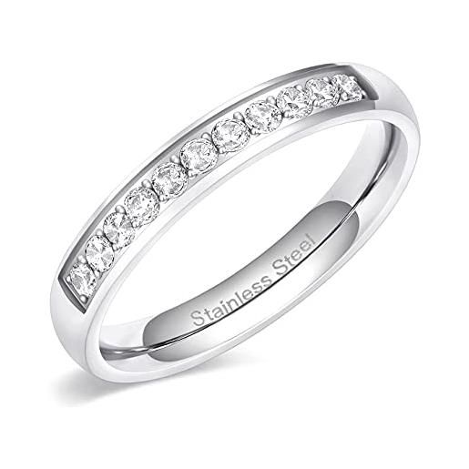 Zakk eternity - anello da donna in argento placcato oro rosa, in acciaio inox, mezza eternità, 3,5 mm, con zirconi, pietra, zirconia cubica