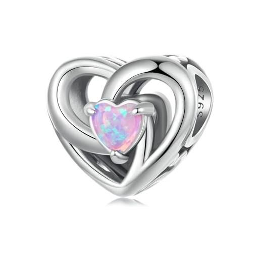ShiYu charm a forma di cuore per braccialetto pandora, in argento sterling, con opale rosa, regalo per donne