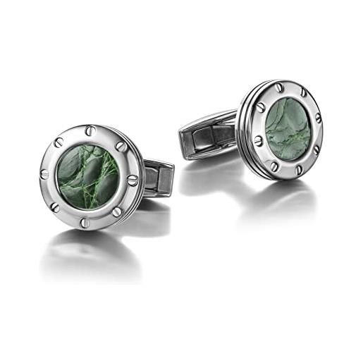 Colibri - gemelli da uomo daytona - gemelli da polso di design con inserti di pelle naturale verde - chiusura a coda di balena - acciaio inossidabile lucidato - confezione regalo