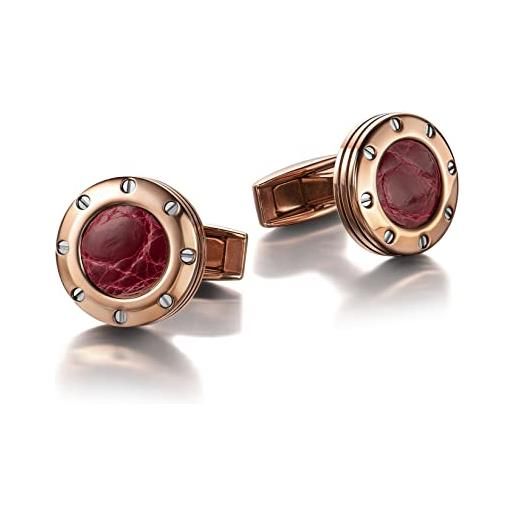 Colibri - gemelli da uomo daytona - gemelli da polso di design con inserti di pelle naturale rossa - chiusura a coda di balena - acciaio inossidabile oro rosa - confezione regalo