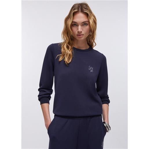 LIUJO liu jo felpa in scuba con logo, blu scuro
