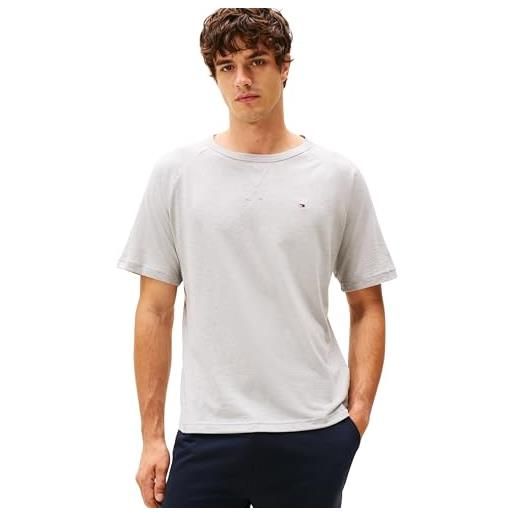 Tommy Hilfiger uomo t-shirt maniche corte tee in cotone, grigio (light grey heather), xxl
