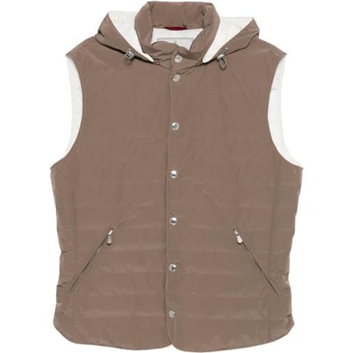 Brunello Cucinelli gilet trapuntato con cappuccio - marrone