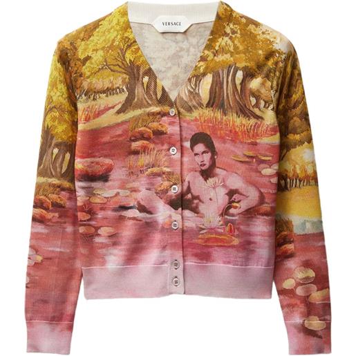 Versace cardigan in seta con stampa - giallo