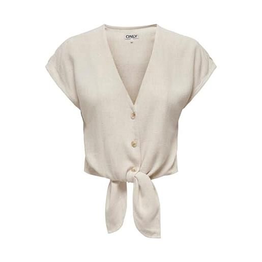 ONLY onlsiesta s/s knot linen bl pnt maglietta da donna, pirouette/strisce: multicolore, m