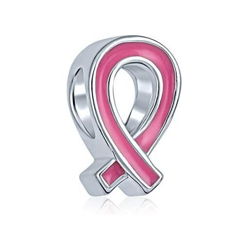 Bling Jewelry charm bead radiant pink ribbon enamel hope breast cancer survivor - autentico argento 925 - compatibile con i braccialetti europei - gioielli d'ispirazione per le donne. 