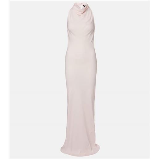 Rotate abito lungo in raso con scollo allâamericana