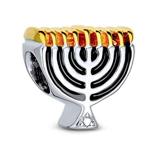 Bling Jewelry chanukah menorah hanukkah festival of lights charm bead per donne bicolore placcato oro 14k. 925 argento adatto a bracciale europeo