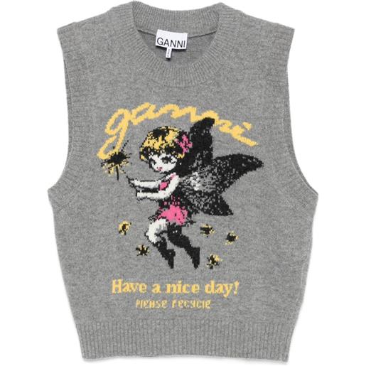 GANNI gilet con stampa - grigio