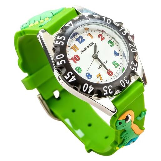 Vspek orologio analogico con dinosauro, impermeabile, multifunzione, con cinturino in silicone verde, facile da leggere, regalo di natale e compleanno