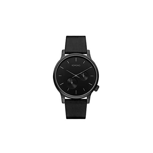 KOMONO Orologio Uomo KOM-W1953: Analogico Al Quarzo, Cassa 45mm In Acciaio, Cinturino In Cuoio Nero