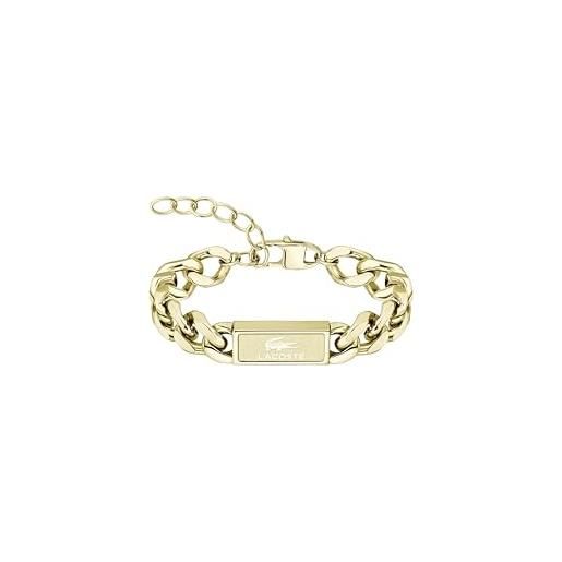 Lacoste bracciale a catena da uomo della collezione backhand oro giallo con placca incisa - 2040440