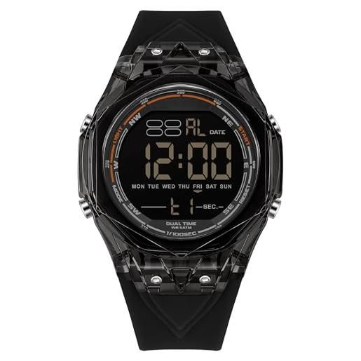 Findtime Orologio Digitale Uomo – Quadrato, Militare, Numeri Grandi, Cronometro, Doppio Fuso, 5 ATM Impermeabile