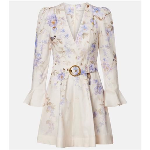 Zimmermann abito corto luna in lino con stampa floreale