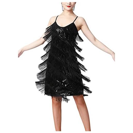 Coucoland Abito Anni '20 Con Nappine, Stile Grande Gatsby, Per Cocktail Party E Travestimenti, Con Paillettes, Taglie Dalla S Alla XL