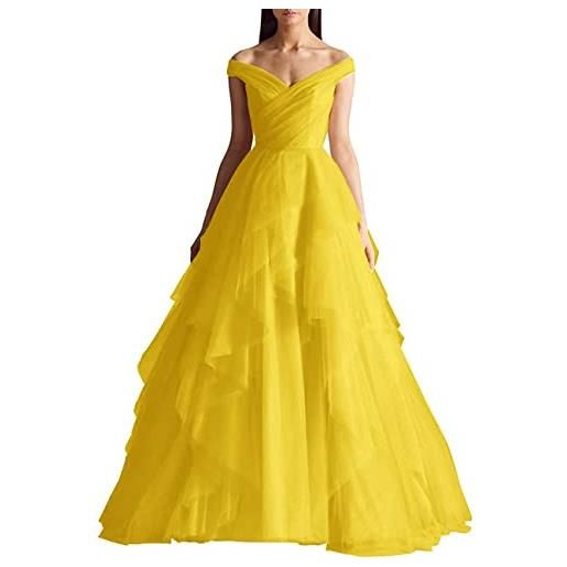 N\\A abiti da sera formali da sera con scollo a v profondo in tulle gonfio fuori dalla spalla a-line lunghezza del pavimento dolce principessa abiti per le donne, giallo senape. , 48