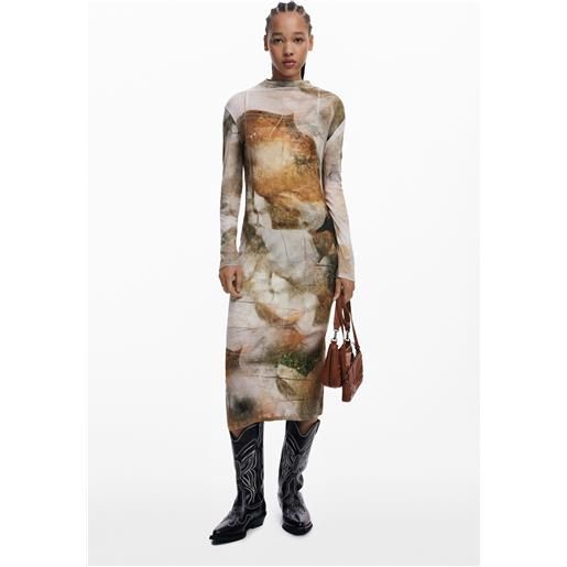 Desigual, abito con collo a camino, cotone, marrone, l