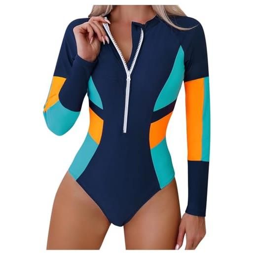 Costume Intero Maniche Lunghe Donna MISSMAO – Monokini Con Zip, Protezione UV, Per Nuoto, Surf E Spiaggia, Taglie Comode