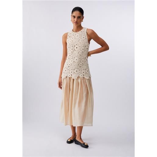 LIUJO liu jo abito lungo in macramè, panna