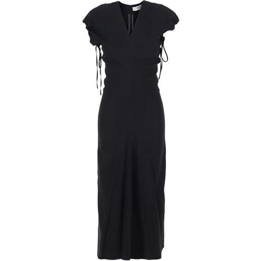 Tela abito lungo con cintura - nero