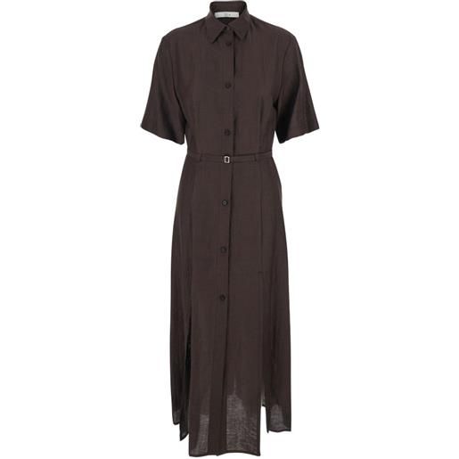 Tela abito midi con cintura - marrone