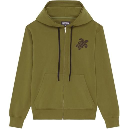 Vilebrequin felpa con ricamo, cappuccio e zip - verde