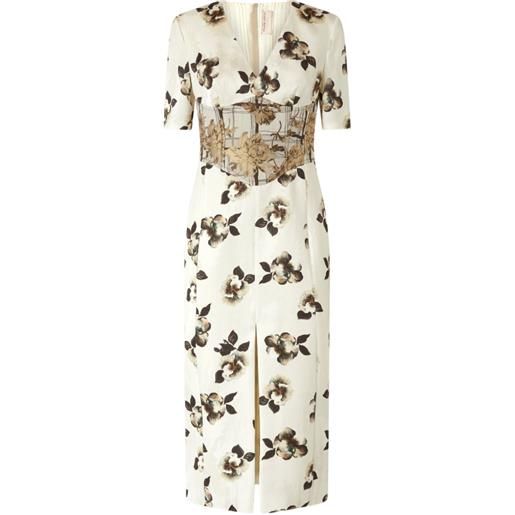 Antonio Marras abito midi a fiori con scollo a v - toni neutri