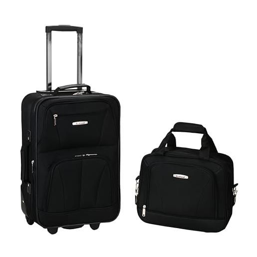 Rockland set di valigie verticali softside moda, nero, 2-piece set (14/20), set bagagli