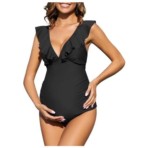 Durio costume da bagno per gravidanza, monopezzo, costume premaman con volant, costume premaman, verde, l