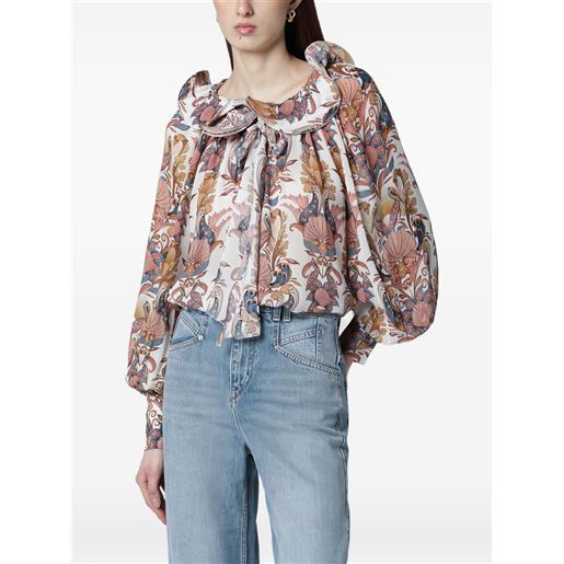 FARM Rio blusa a fiori con ruches - toni neutri