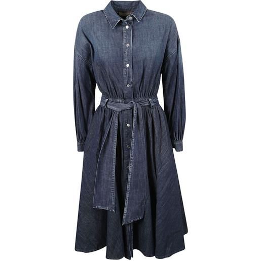 Lorena Antoniazzi abito lungo denim con cintura - blu