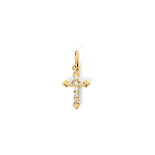 SINGULARU - charm penelope. Argento sterling con finitura placcata oro 18kt e zirconi. Pendente con motivo croce e chiusura a gancio. Gioielli da donna