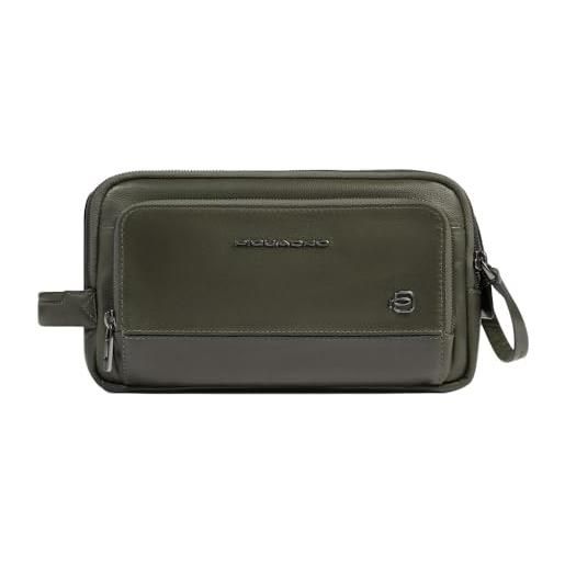 PIQUADRO - beauty case uomo in pelle - colore verde - elegante e compatto da viaggio