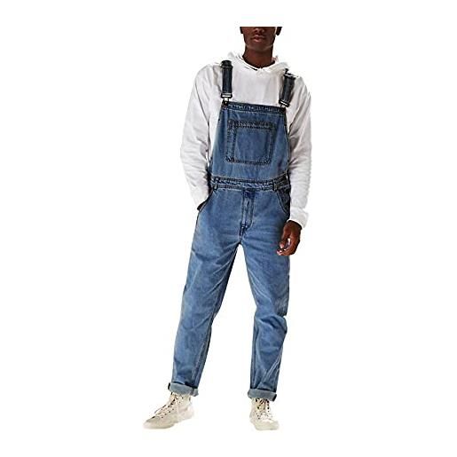 FANSU salopette da uomo con jeans, tuta di jeans strappati moda lavaggio rotto tasca pantaloni reggicalze pantaloni casual da elasticizzato (l, azzurro)