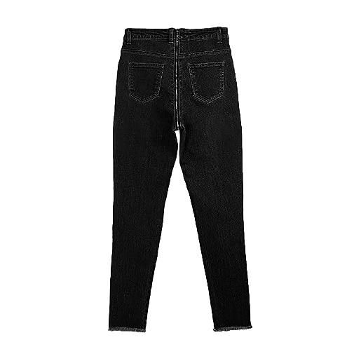 IQYU skinny jeans da donna sexy, leggings da donna, elasticizzati, grandi dimensioni, con chiusura lampo, pantaloni skinny, leggings svasati, jeans da donna, jeans a coste, pantaloni estivi, nero , 