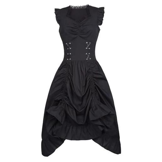 HAOLEI vestito gotico donna retro nero steampunk abito vintage pizzo vestito a-line maxi elegante senza maniche medievale donna vittoriano donne abiti carnevale gotico medieval abito vintage