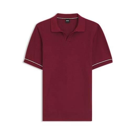 BOSS polo in maglia di misto cotone con riga orizzontale, rosso