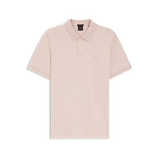 BOSS polo slim fit in cotone elasticizzato con toppa con logo, rosa chiaro