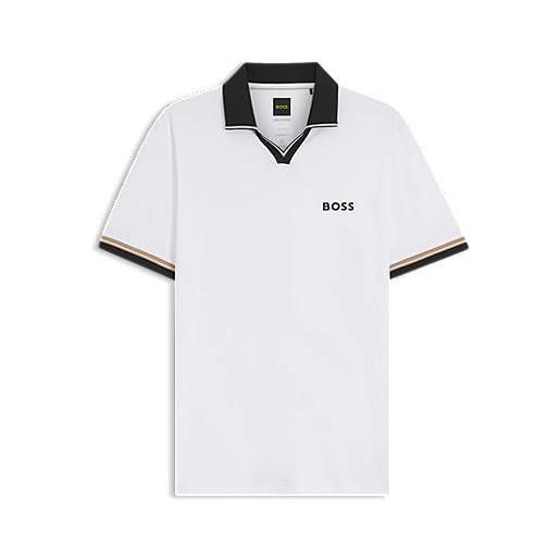 BOSS active polo slim fit con particolari a riga tipici del marchio, bianco