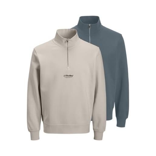 JACK & JONES jjesoho sweat quarter zip hn 2pk mp, stormy weather, l (pacco da 2) uomo