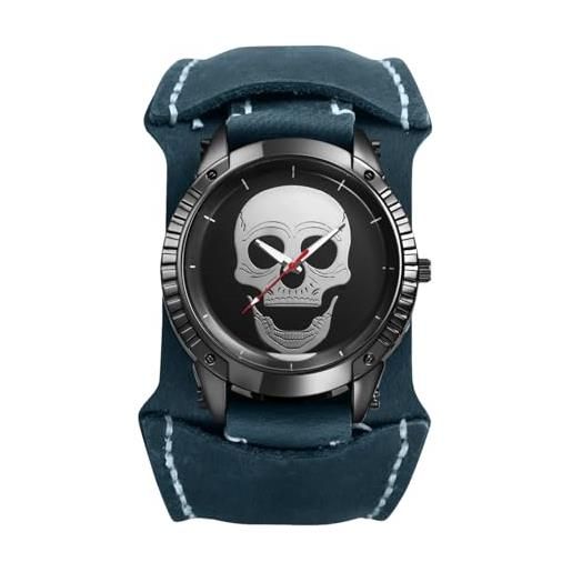 JewelryWe Orologio Uomo Acciaio Inox | Cassa Rettangolare Quadrante Numeri Romani E Calendario | Quarzo 30m Impermeabile | Regalo Business O Casual | Blu E Argento - 2
