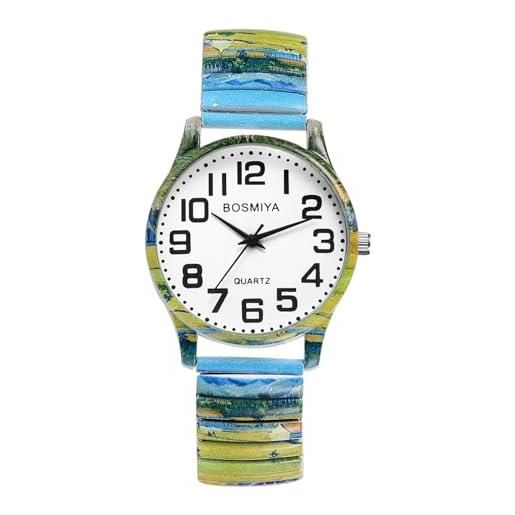 UKCOCO Orologio Da Donna Con Cinturino In Pelle, Quadrante Effetto Legno Con Numeri, Movimento Al Quarzo, Colore Beige/blu, Dimensioni 0,8x4x23,8 Cm