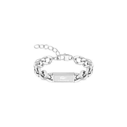 Lacoste bracciale a catena da uomo della collezione backhand acciaio inossidabile con placca incisa - 2040439