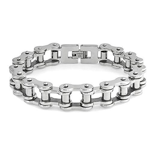Bracciale Uomo In Acciaio Inox Lucido Con Catena A Maglia Barbazzale E Magneti Al Neodimio, Ipoallergenico