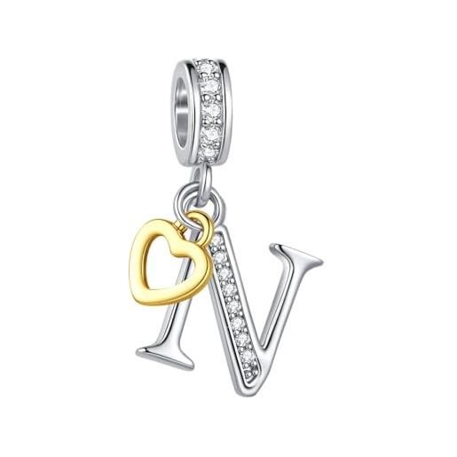 FGT ciondolo a forma di cuore con lettera iniziale a-z in oro rosa a due tonalità, adatto per braccialetti pandora charms, per compleanno, donne, alfabeto, nome, one size, rame zirconia cubica